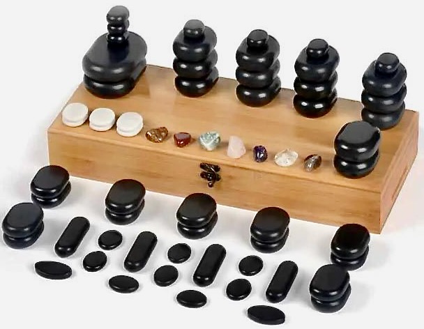 Coffret kit de massage avec 64 pierres chaudes